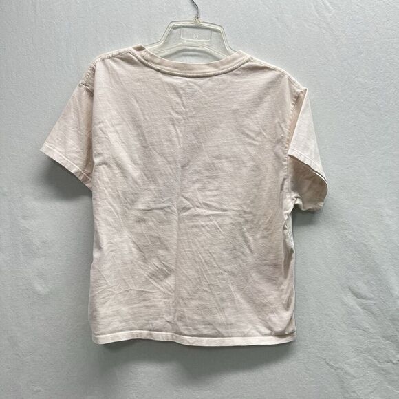Levi’s Women Graphic T-Shirt Beige Short Sleeve Medium Crop Crew Neck Logo Relax - Picture 5 of 9